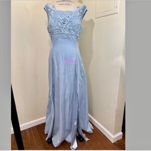 "Tiffany Designs" Light Blue Prom Formal Gown w/Hight Slit Dress 100% Silk